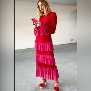 Never Fully Dressed /Maxi Red and Hot pink Frills Dress